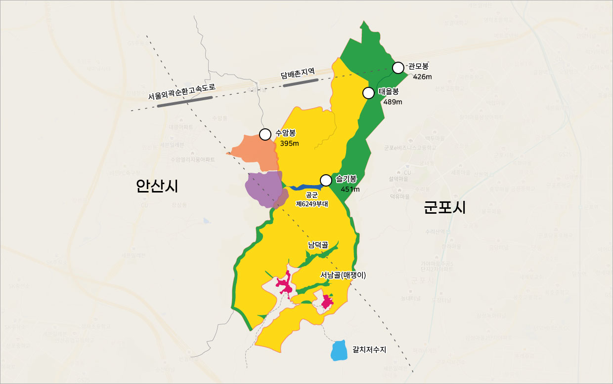 수리산 도립공원 구역도 이미지 - 아래 자세한 설명 참조